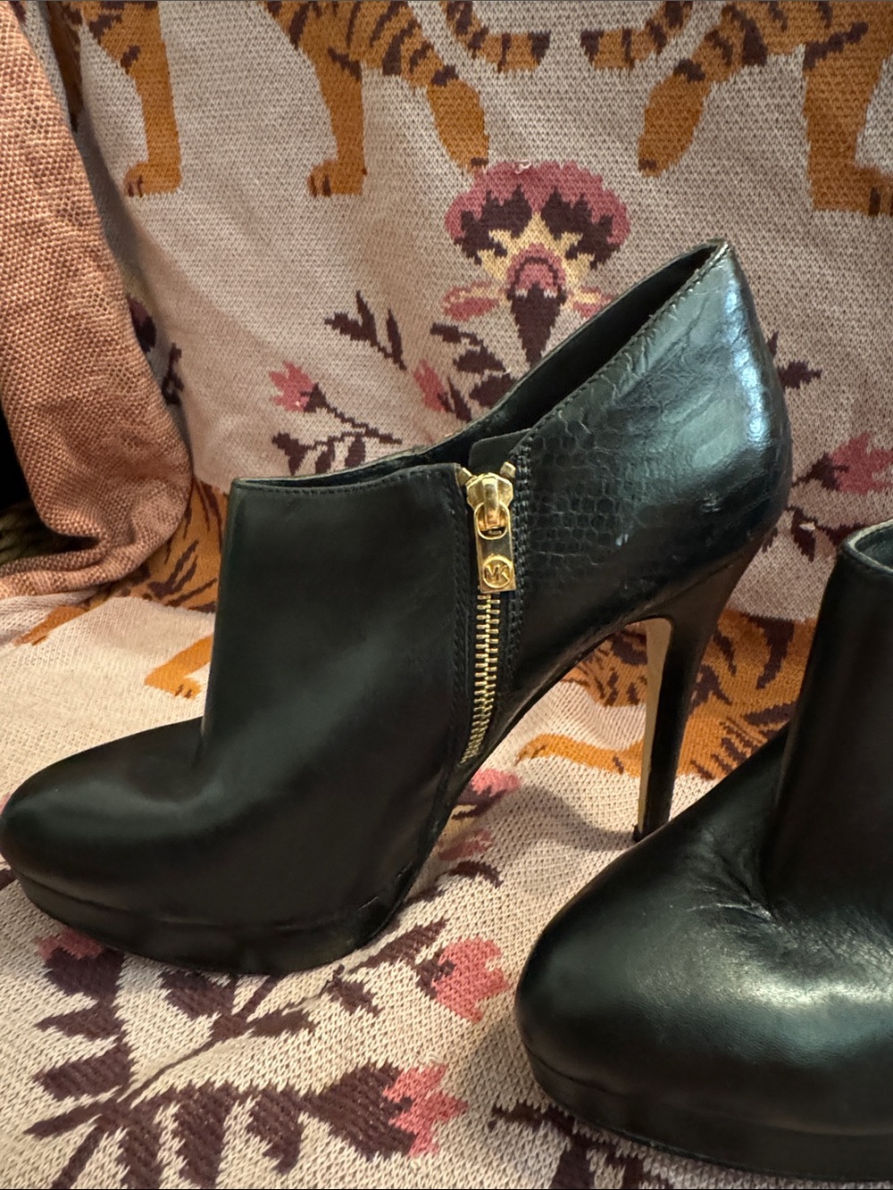Michael Kors High-Heel Ankle Booties with Gold Zipper - Picture 3 of 12